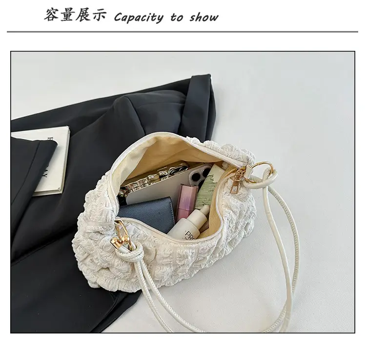 Pink Bubble Pleated Shoulder Bag for Women — feature 9