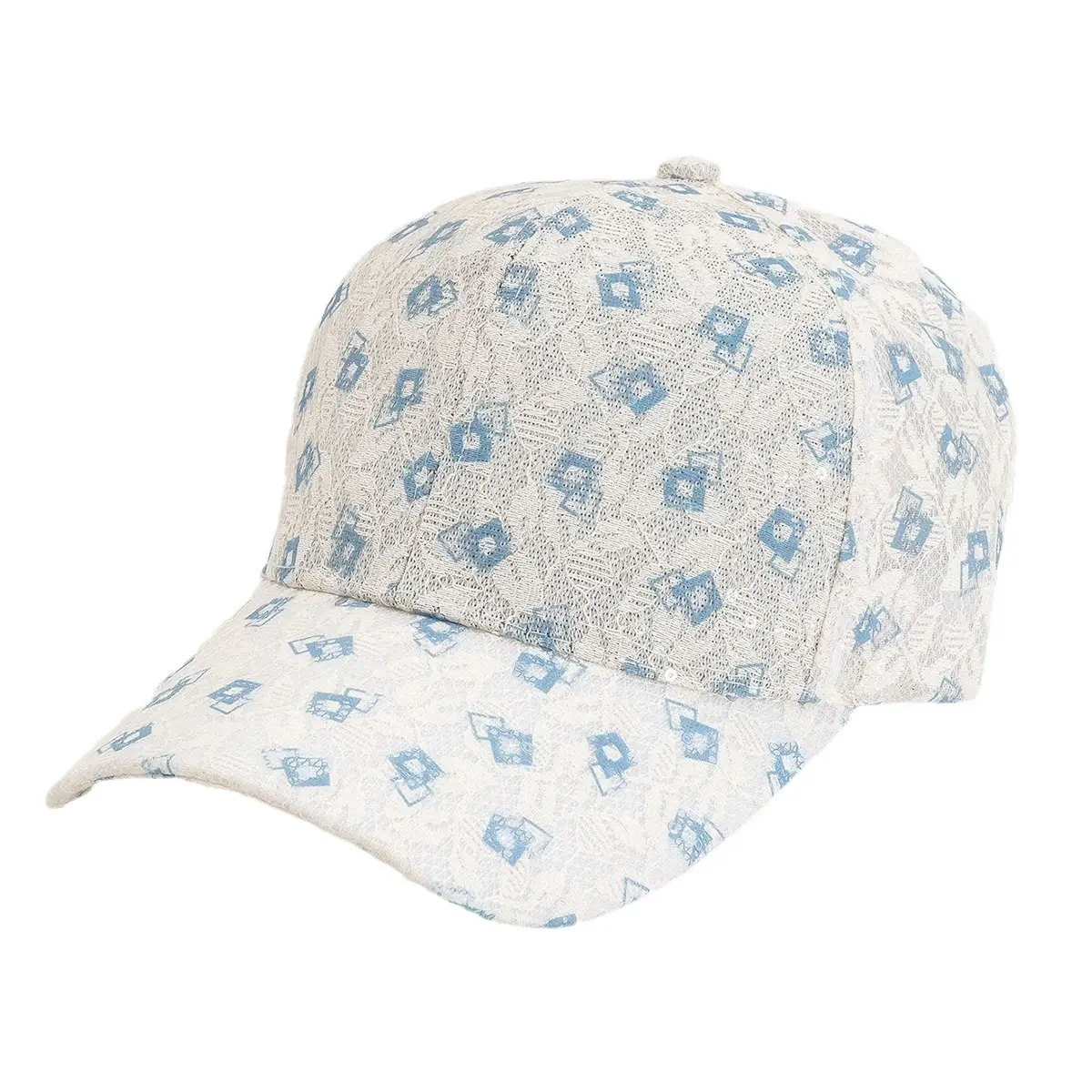 Women's White Diamond Print Baseball Cap - Image 9