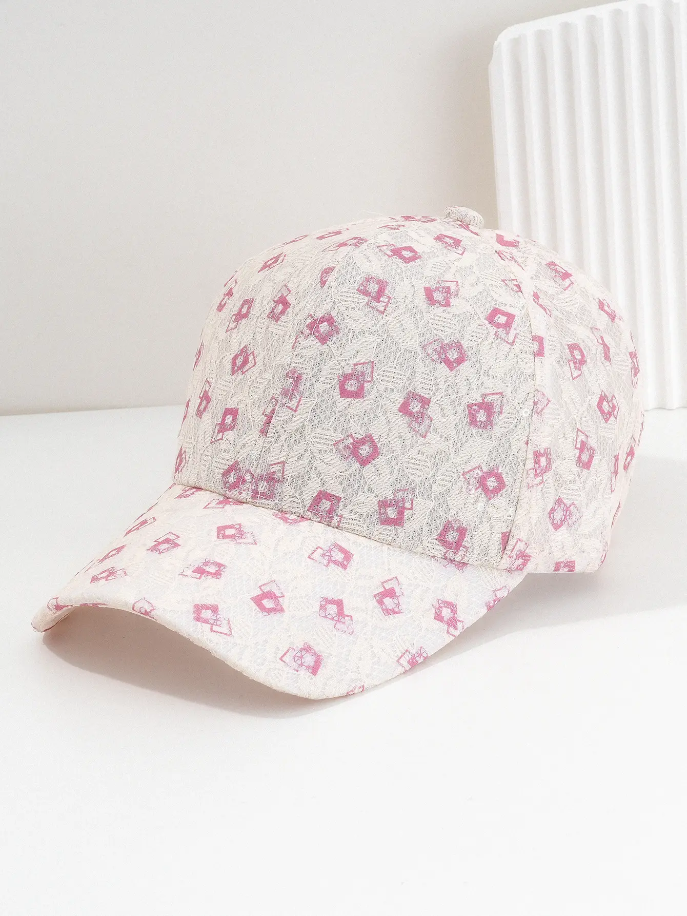 Women's White Diamond Print Baseball Cap — feature 4