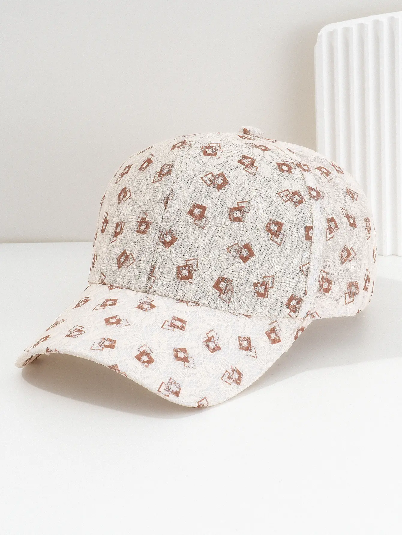 Women's White Diamond Print Baseball Cap — feature 7