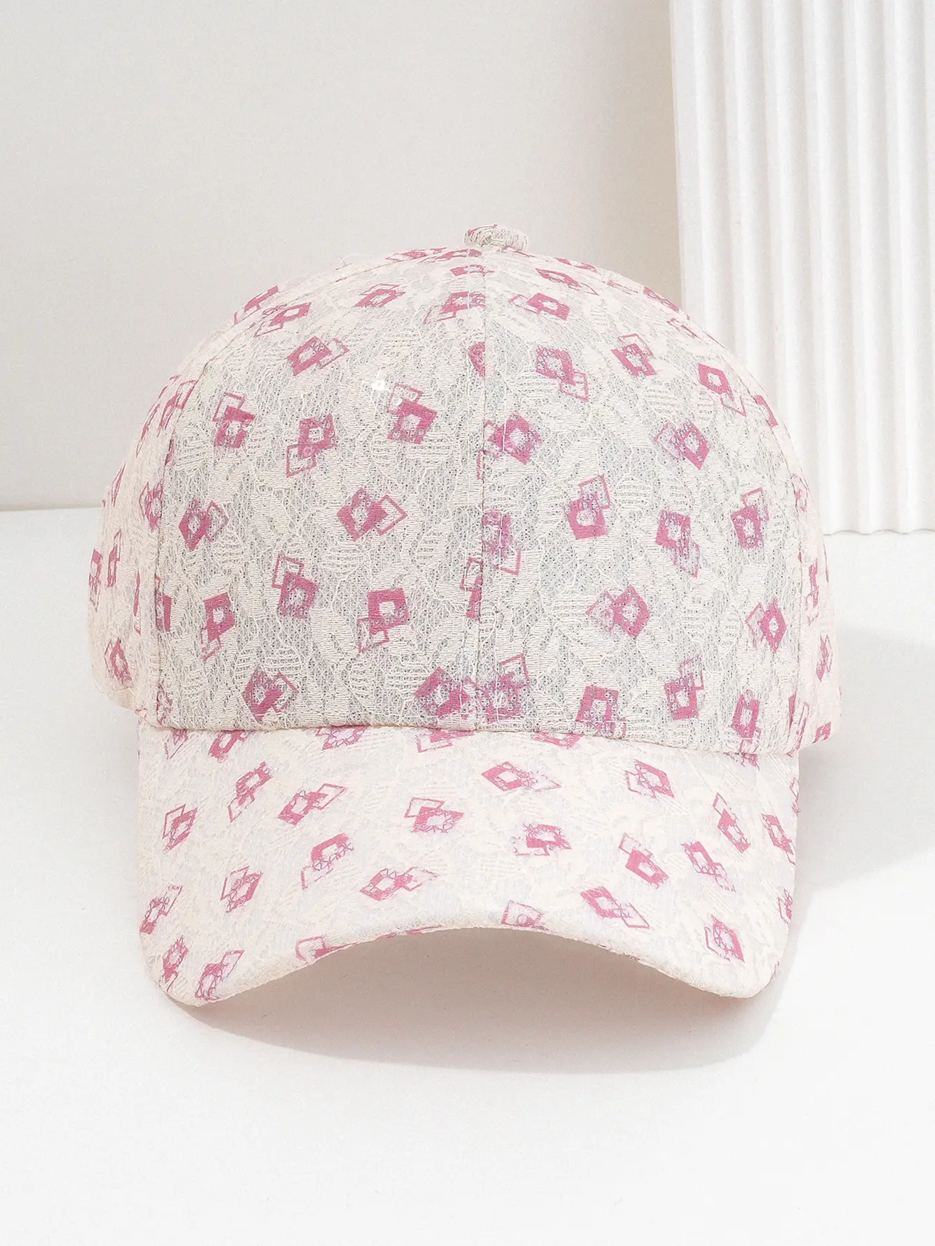Women's White Diamond Print Baseball Cap — feature 8
