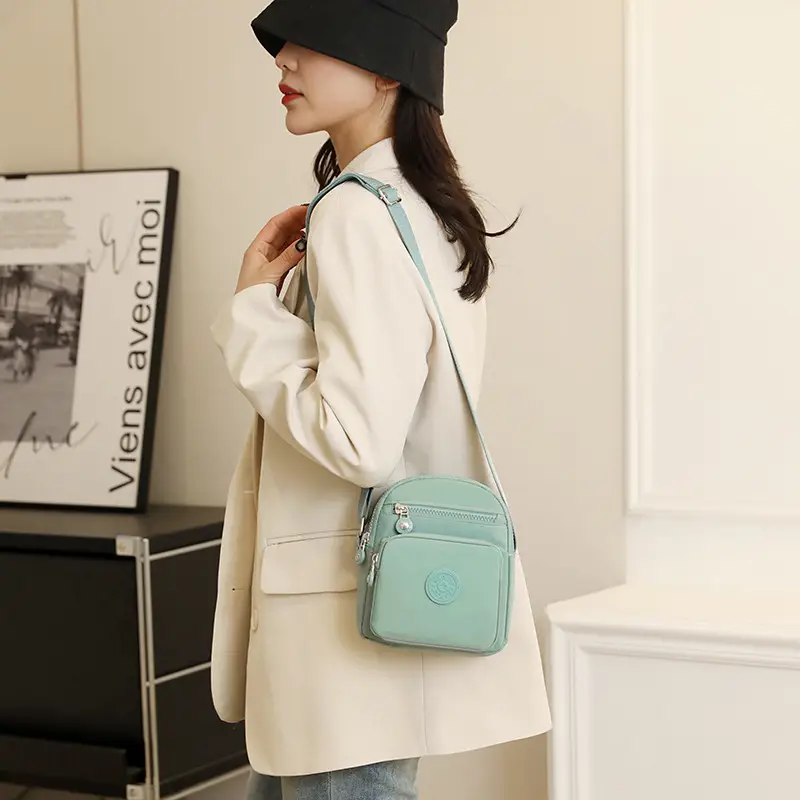 Small Square Crossbody Bag Women's Nylon Multi-Pocket