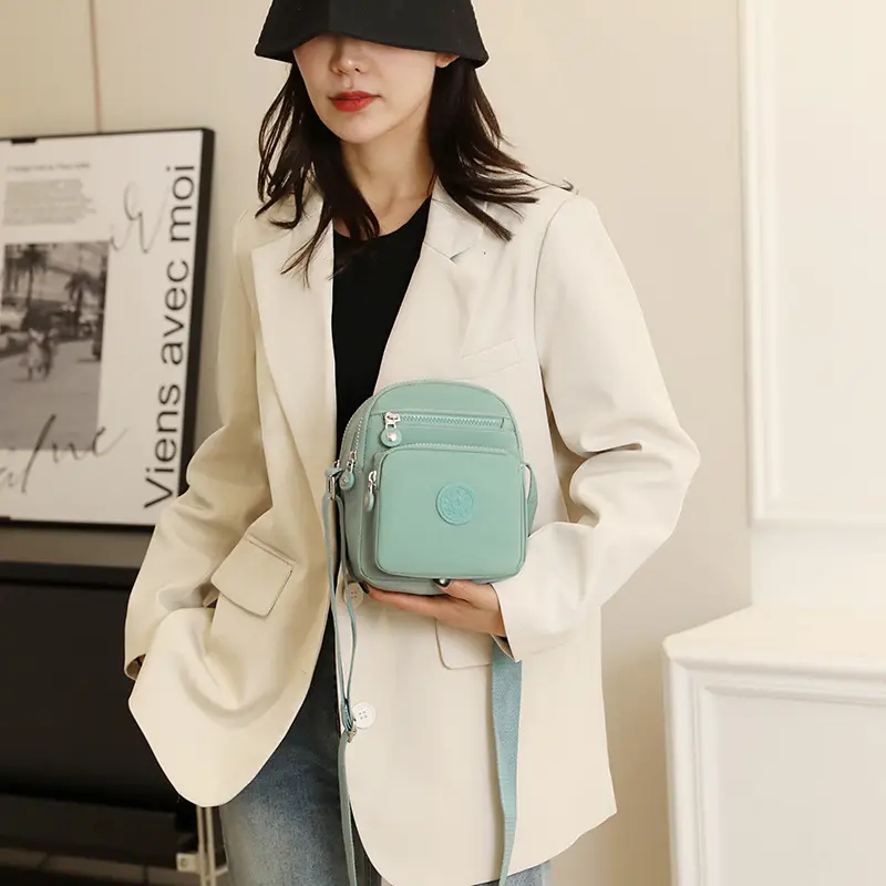 Small Square Crossbody Bag Women's Nylon Multi-Pocket