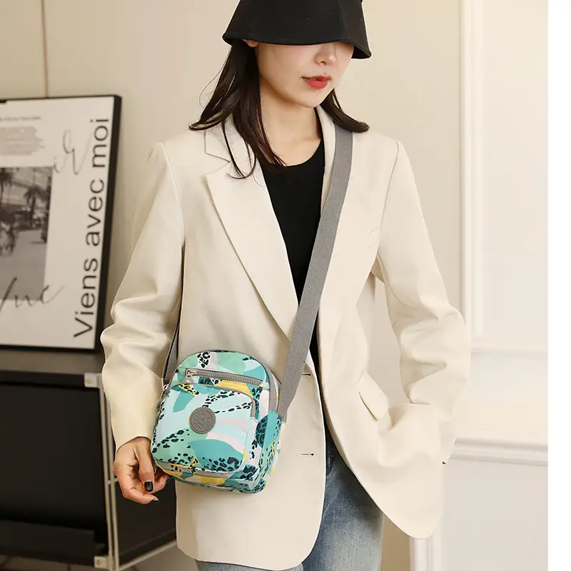 Small Square Crossbody Bag Women's Nylon Multi-Pocket