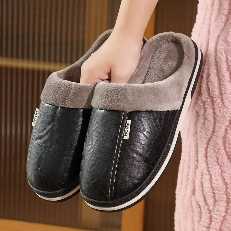 Cross-border plus size Home Waterproof Cotton Slippers Men's Winter Household Indoor Warm Non-slip Cotton Shoes Men's Winter PVC - Image 7