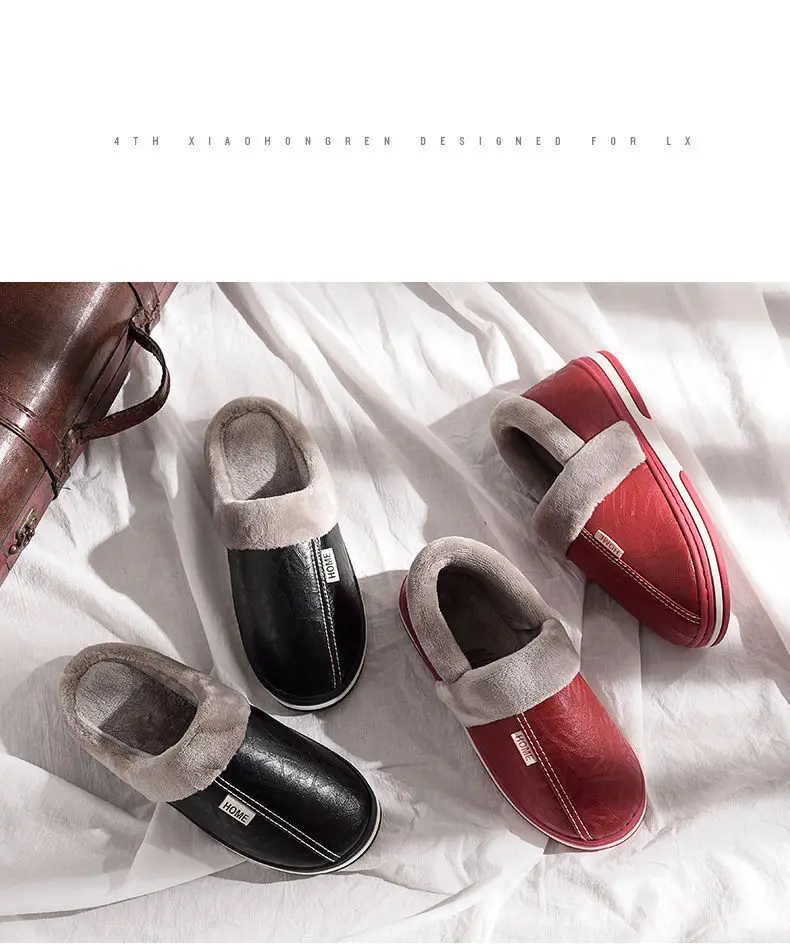 Cross-border plus size Home Waterproof Cotton Slippers Men's Winter Household Indoor Warm Non-slip Cotton Shoes Men's Winter PVC — feature 12