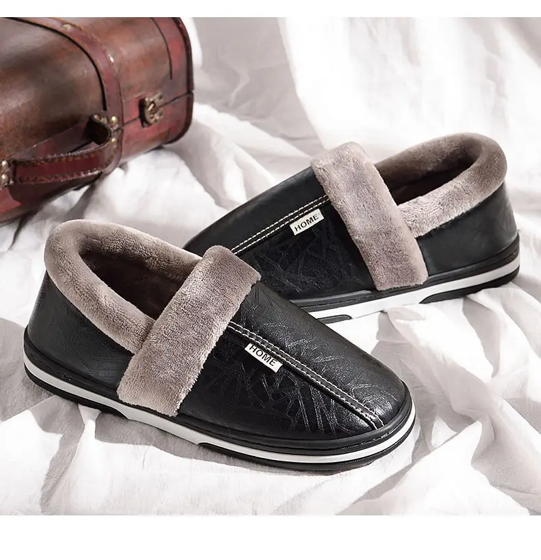 Cross-border plus size Home Waterproof Cotton Slippers Men's Winter Household Indoor Warm Non-slip Cotton Shoes Men's Winter PVC — feature 14