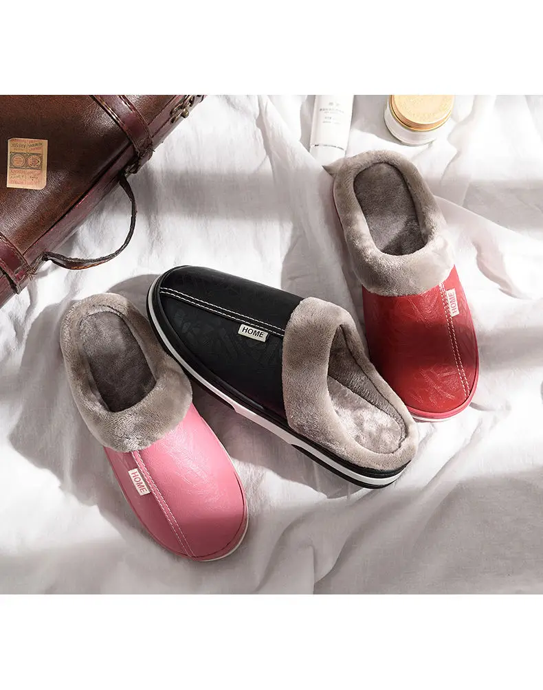 Cross-border plus size Home Waterproof Cotton Slippers Men's Winter Household Indoor Warm Non-slip Cotton Shoes Men's Winter PVC — feature 7