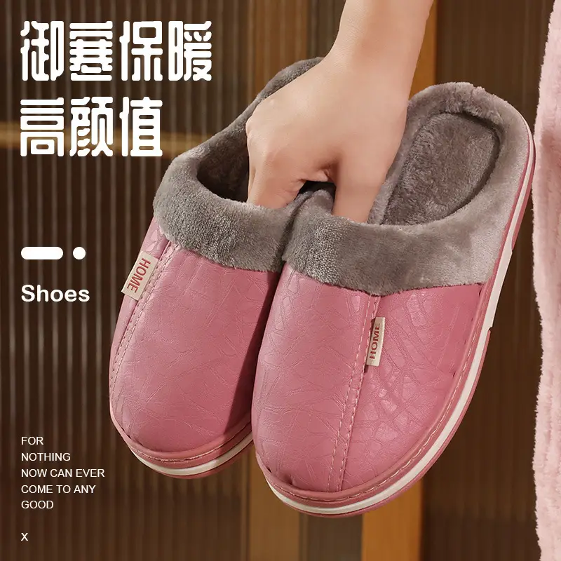 Cross-border plus size Home Waterproof Cotton Slippers Men's Winter Household Indoor Warm Non-slip Cotton Shoes Men's Winter PVC - Image 5