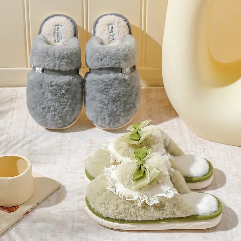 Bow Cotton Slippers for Women Indoor Home Winter Warm Confinement Shoes Thick Sole Non-Slip Plush Slippers Winter Wholesale - Image 8