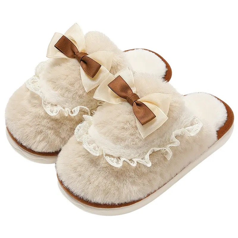 Bow Cotton Slippers for Women Indoor Home Winter Warm Confinement Shoes Thick Sole Non-Slip Plush Slippers Winter Wholesale - Image 9