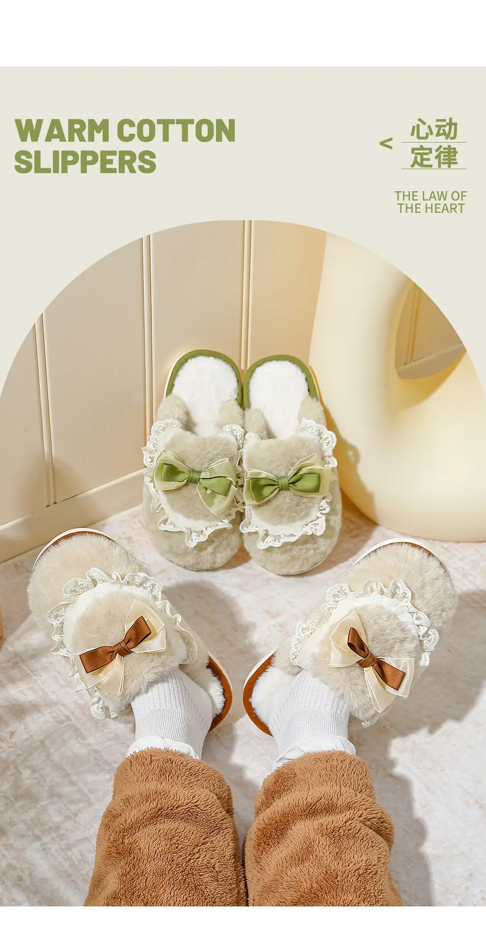 Bow Cotton Slippers for Women Indoor Home Winter Warm Confinement Shoes Thick Sole Non-Slip Plush Slippers Winter Wholesale — feature 31