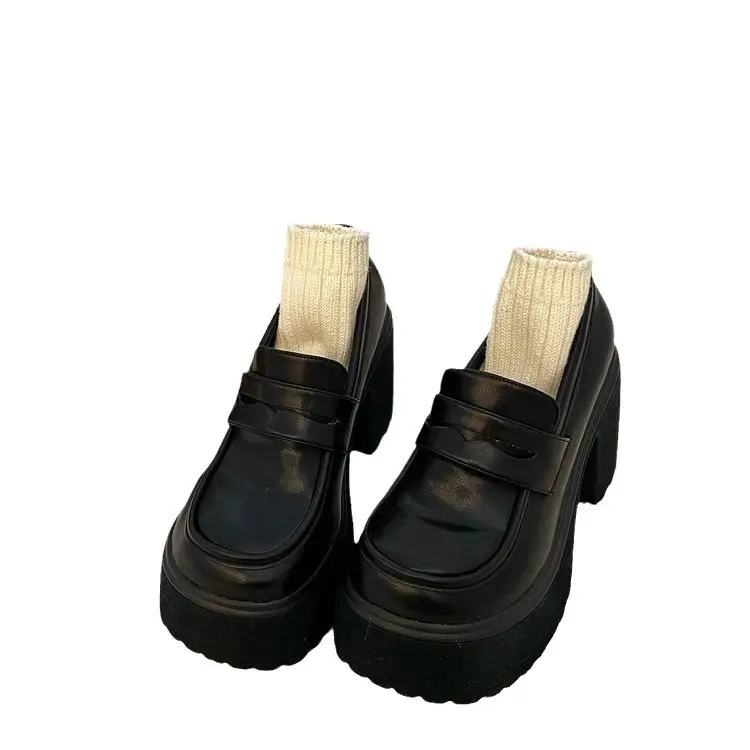 Increased Thick Bottom Small Leather Shoes Women's British Style JK Uniform Shoes 2024 New Thick Heel High Heels 8cm Loafers - Image 7