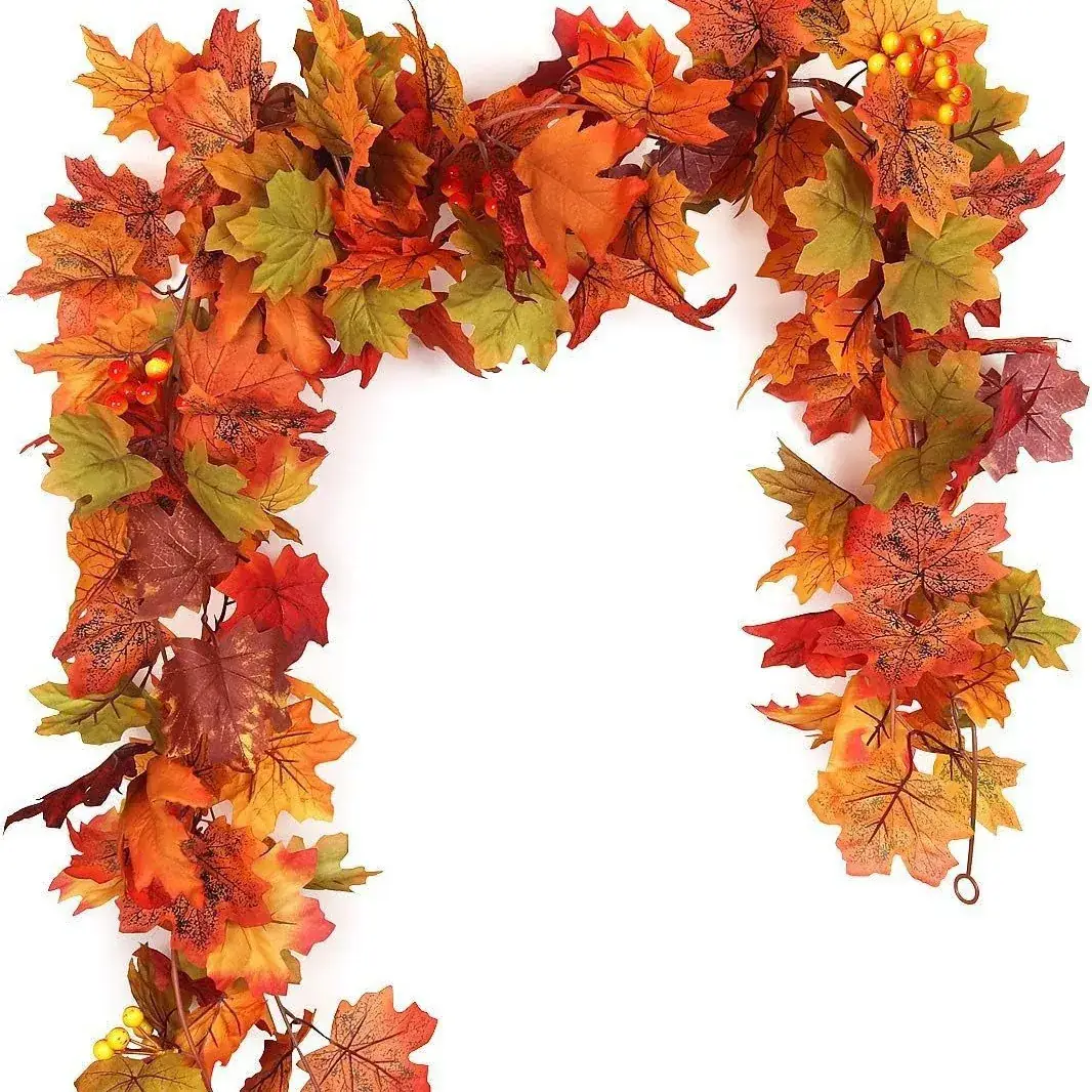 Amazon Fake Autumn Maple Leaf 5.7ft Christmas Wreath Hanging Vine - Image 4