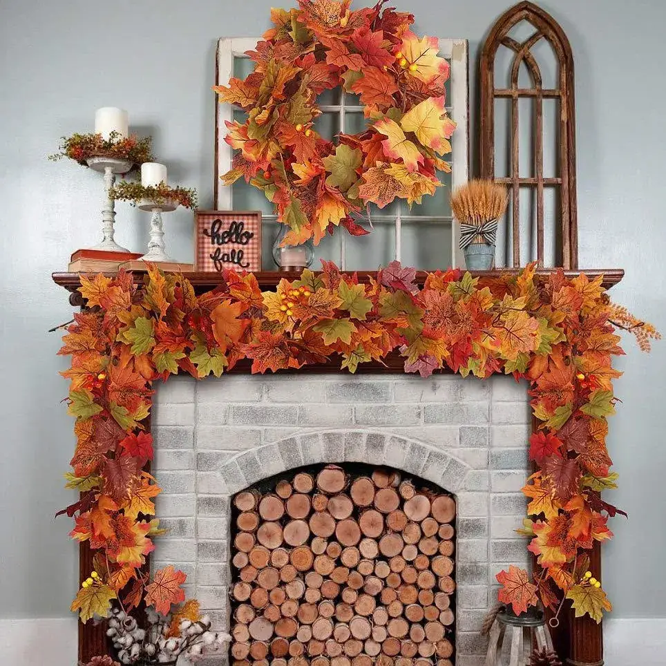Amazon Fake Autumn Maple Leaf 5.7ft Christmas Wreath Hanging Vine - Image 5