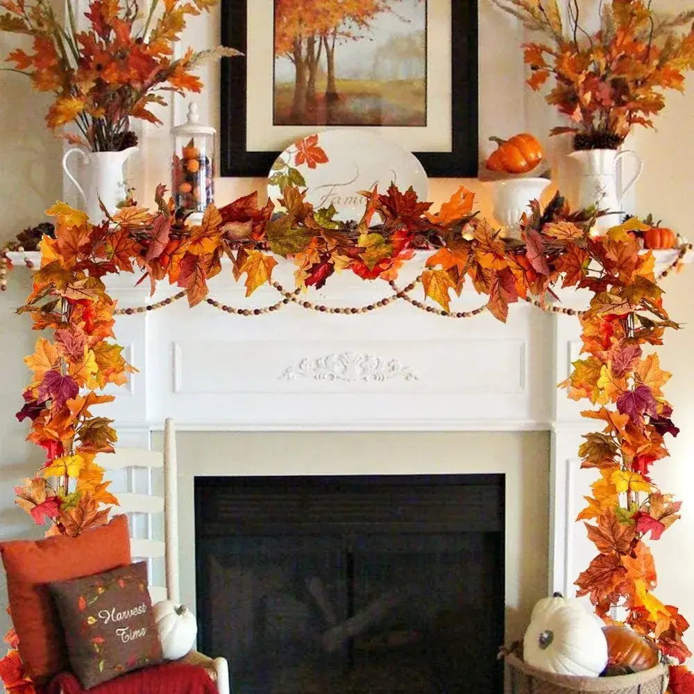 Amazon Fake Autumn Maple Leaf 5.7ft Christmas Wreath Hanging Vine - Image 7