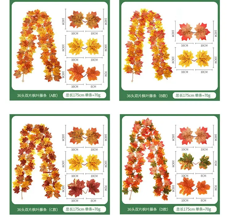 Amazon Fake Autumn Maple Leaf 5.7ft Christmas Wreath Hanging Vine — feature 5
