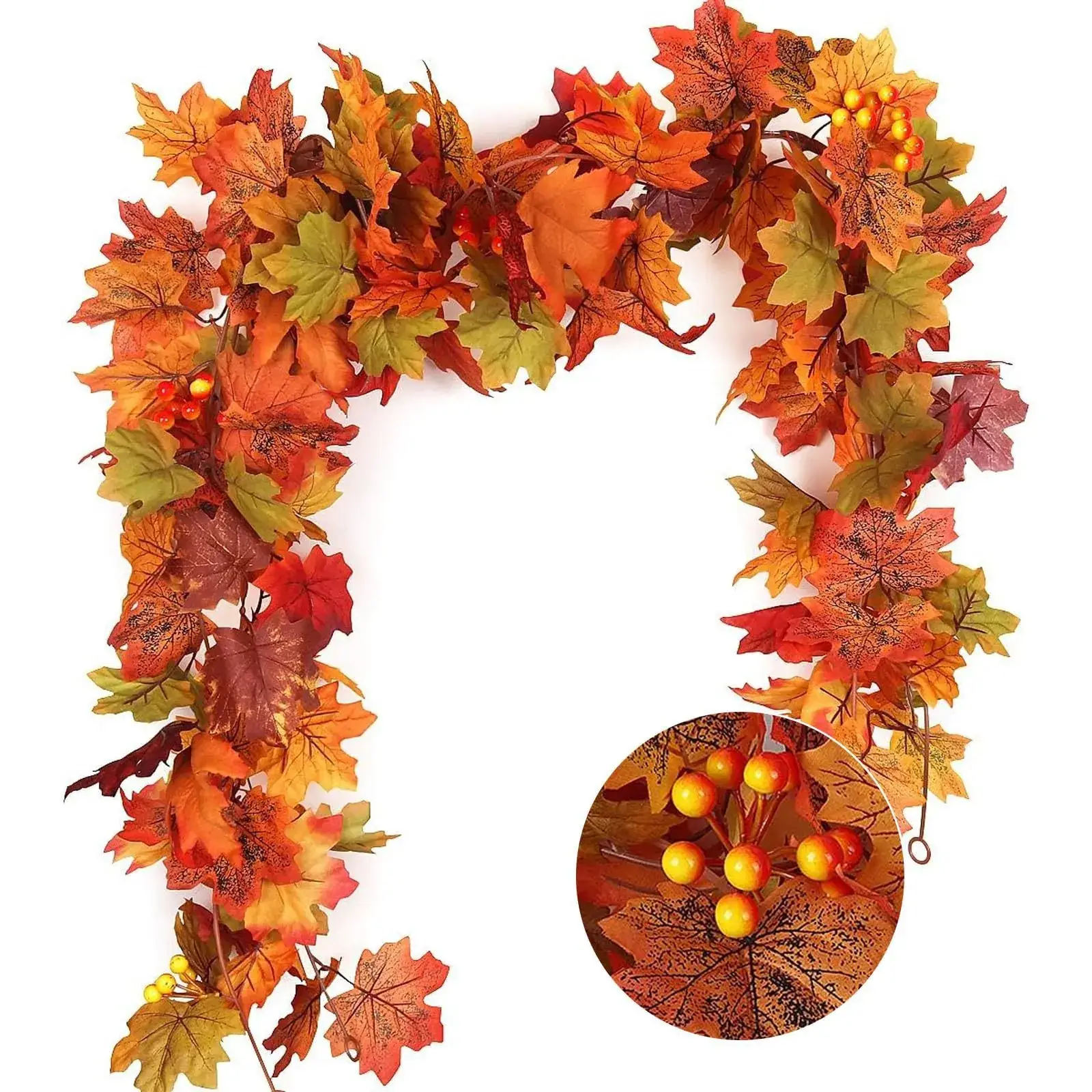 Amazon Fake Autumn Maple Leaf 5.7ft Christmas Wreath Hanging Vine - Image 2