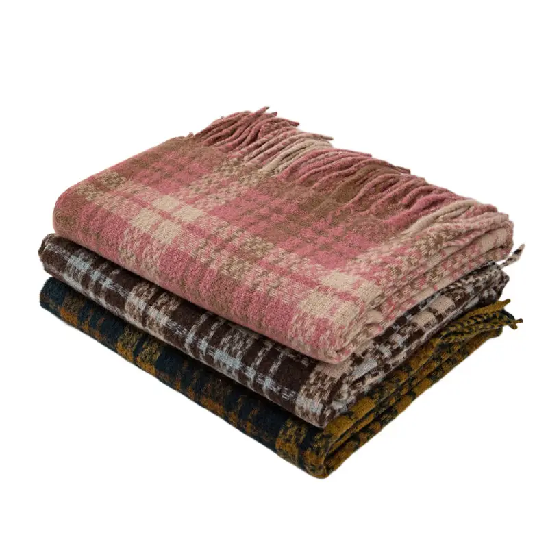 Red Cashmere Plaid Scarf for Women Autumn Winter Warm Shawl - Image 25