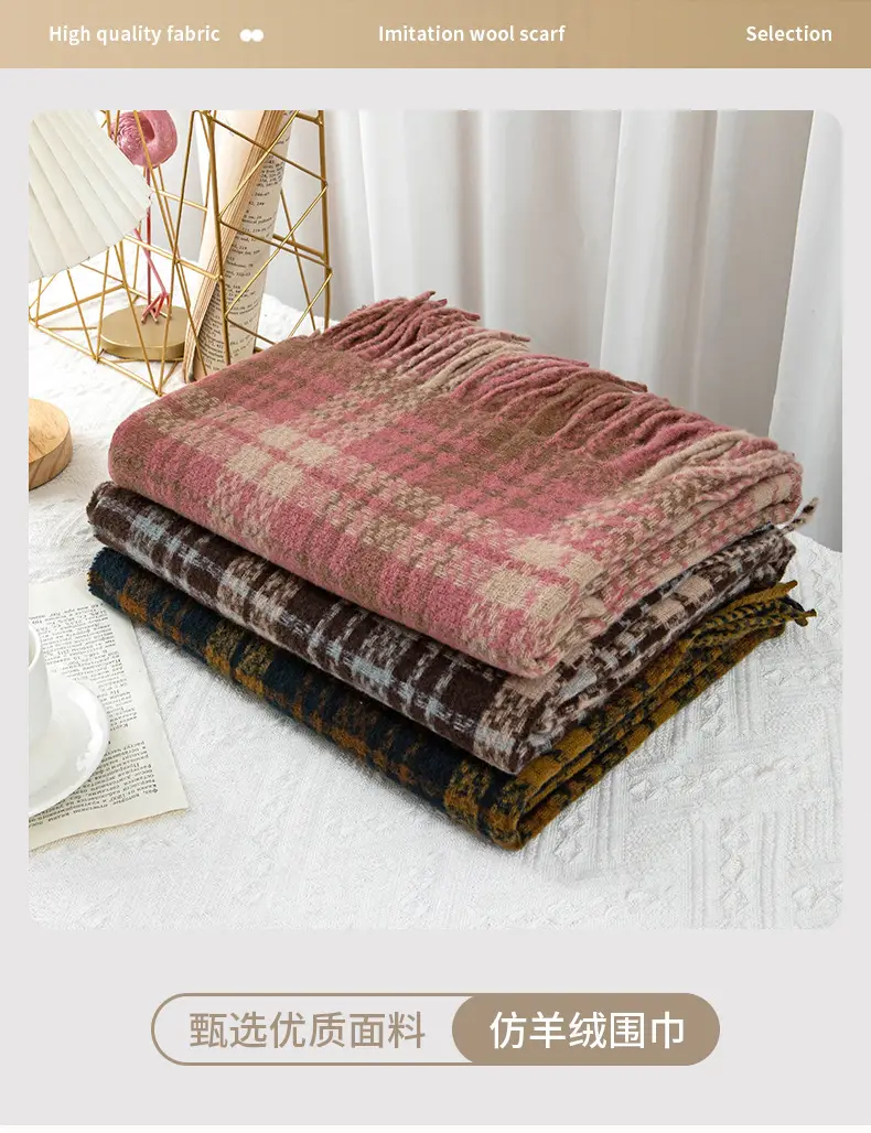 Red Cashmere Plaid Scarf for Women Autumn Winter Warm Shawl — feature 1