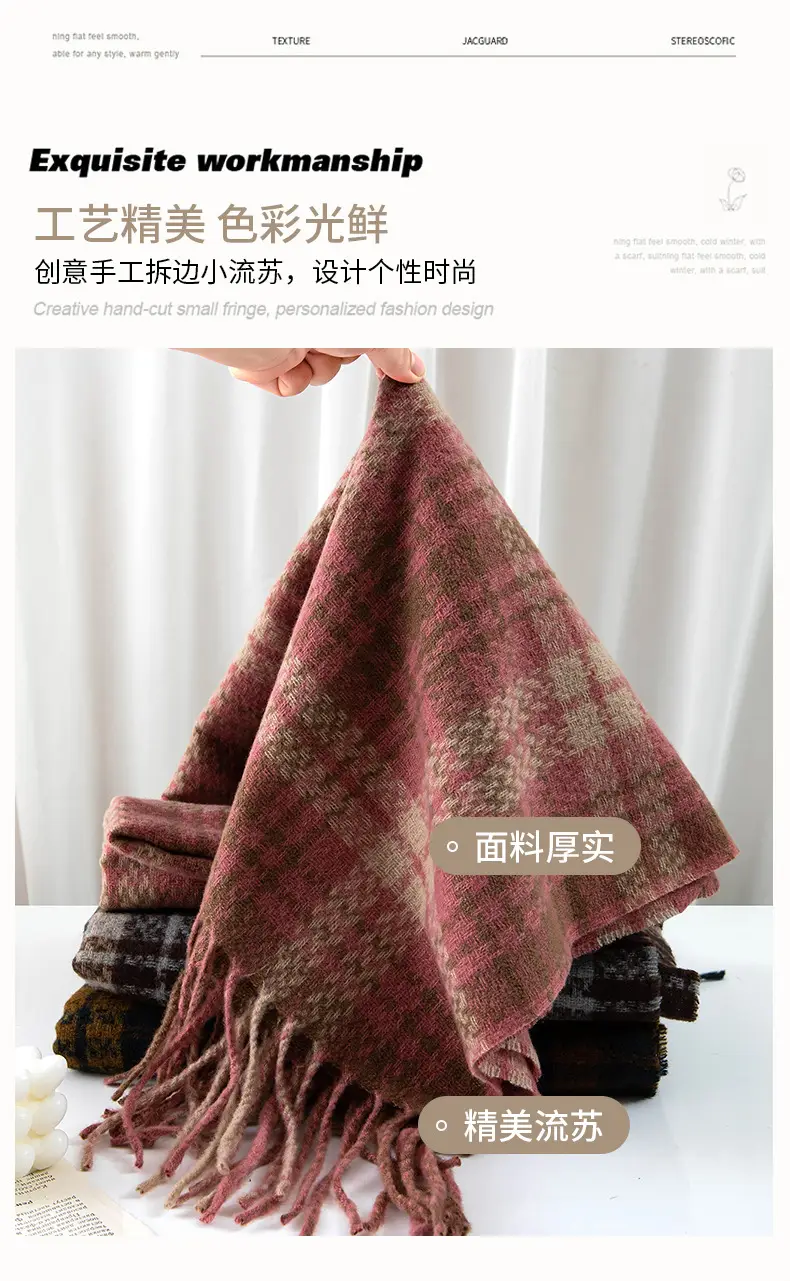 Red Cashmere Plaid Scarf for Women Autumn Winter Warm Shawl — feature 5