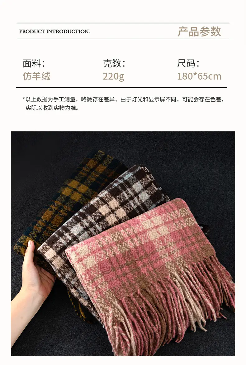 Red Cashmere Plaid Scarf for Women Autumn Winter Warm Shawl — feature 6