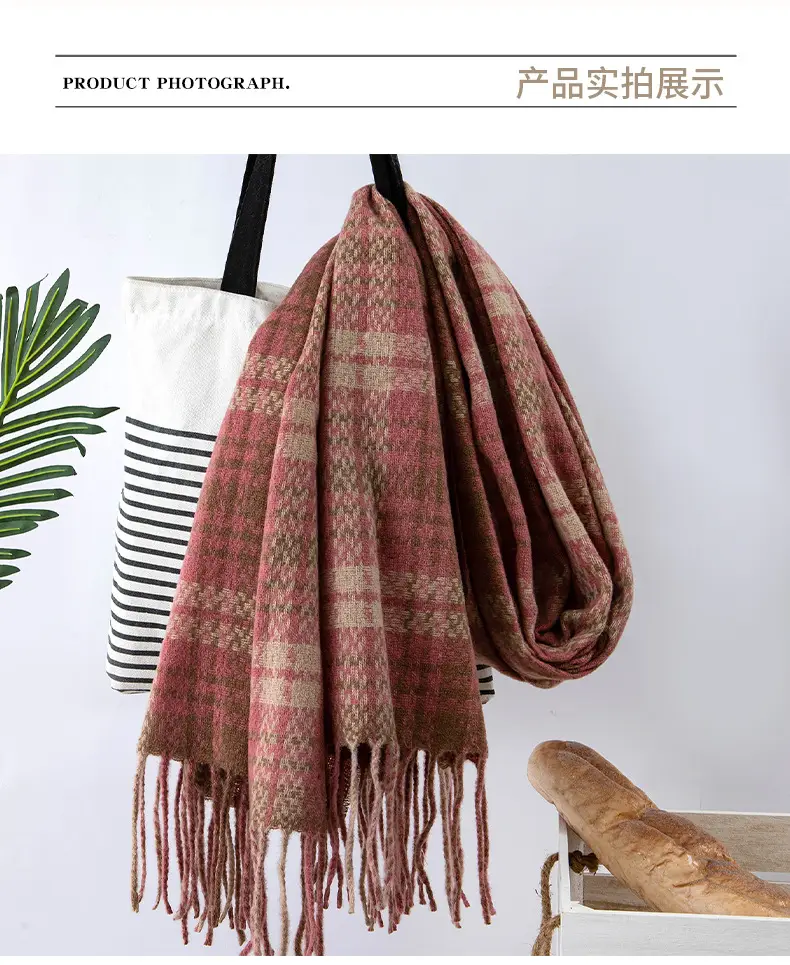 Red Cashmere Plaid Scarf for Women Autumn Winter Warm Shawl — feature 7