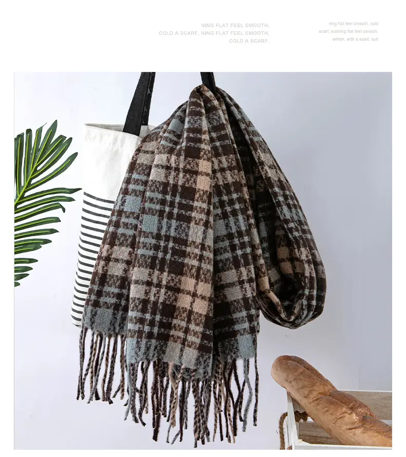 Red Cashmere Plaid Scarf for Women Autumn Winter Warm Shawl — feature 8
