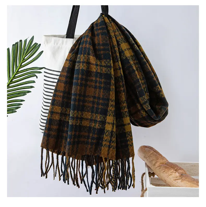 Red Cashmere Plaid Scarf for Women Autumn Winter Warm Shawl — feature 9
