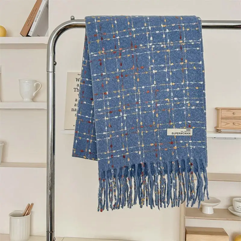 Red Cashmere Plaid Scarf for Women Autumn Winter Warm Shawl - Image 15