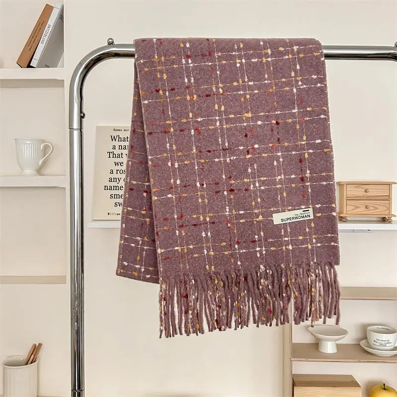Red Cashmere Plaid Scarf for Women Autumn Winter Warm Shawl - Image 17