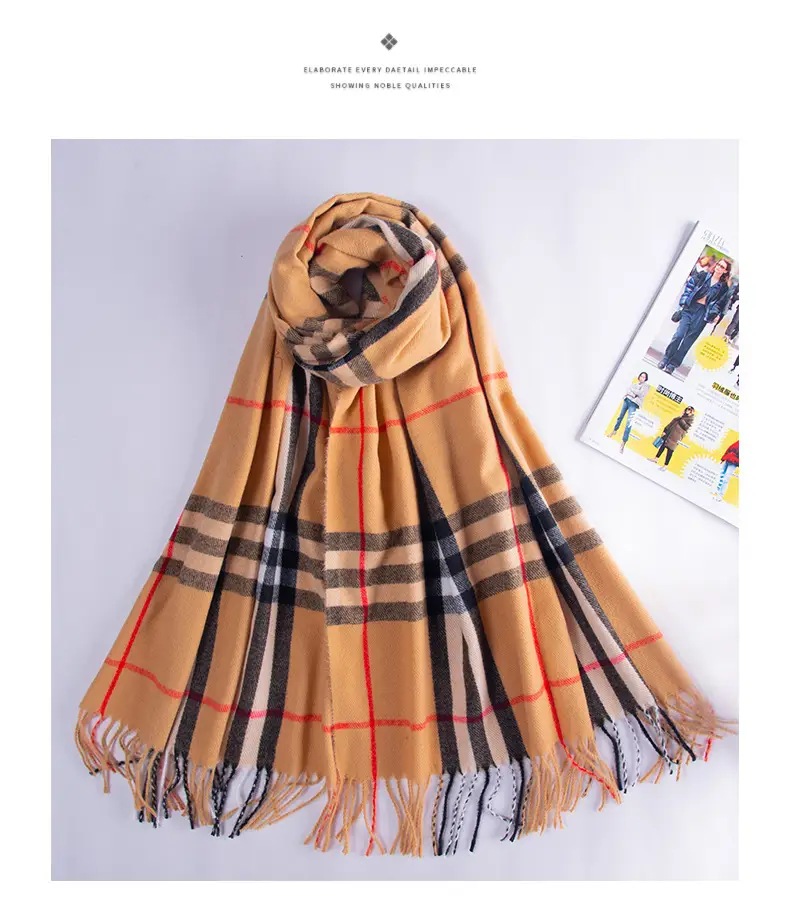 Red Cashmere Plaid Scarf for Women Autumn Winter Warm Shawl - Image 20
