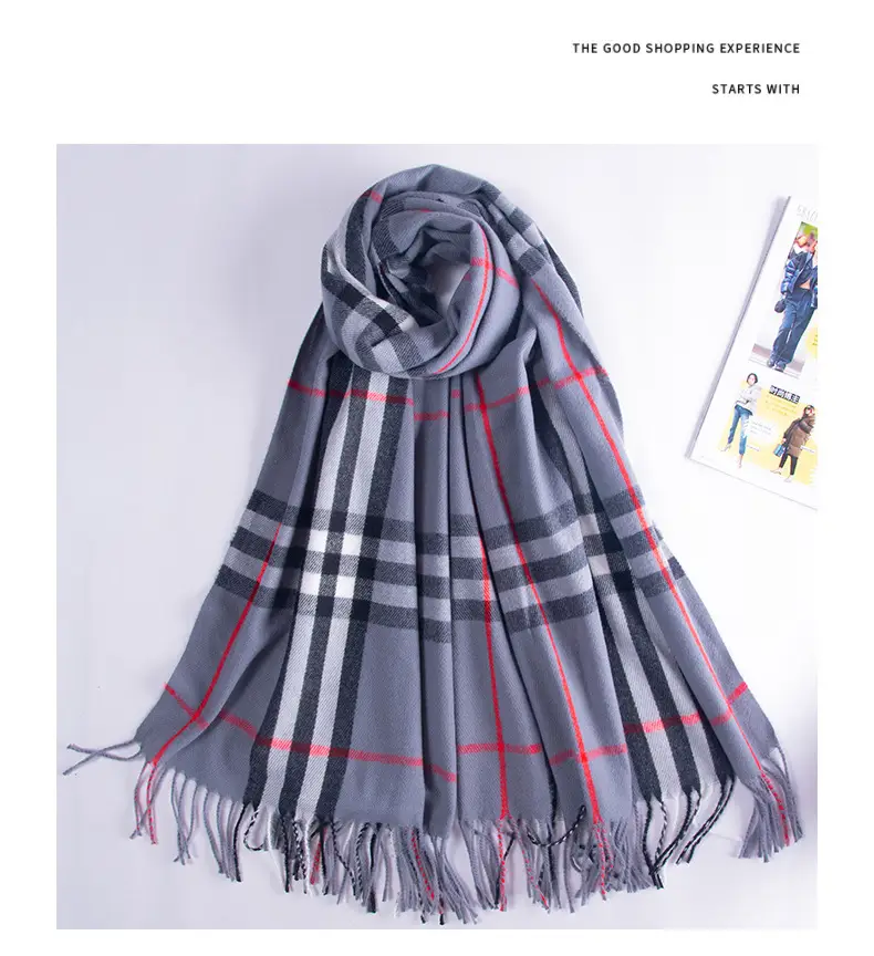 Red Cashmere Plaid Scarf for Women Autumn Winter Warm Shawl - Image 21
