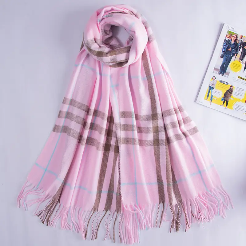 Red Cashmere Plaid Scarf for Women Autumn Winter Warm Shawl - Image 22