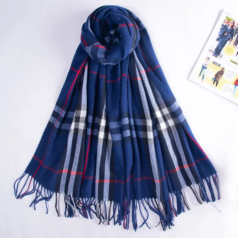 Red Cashmere Plaid Scarf for Women Autumn Winter Warm Shawl - Image 23