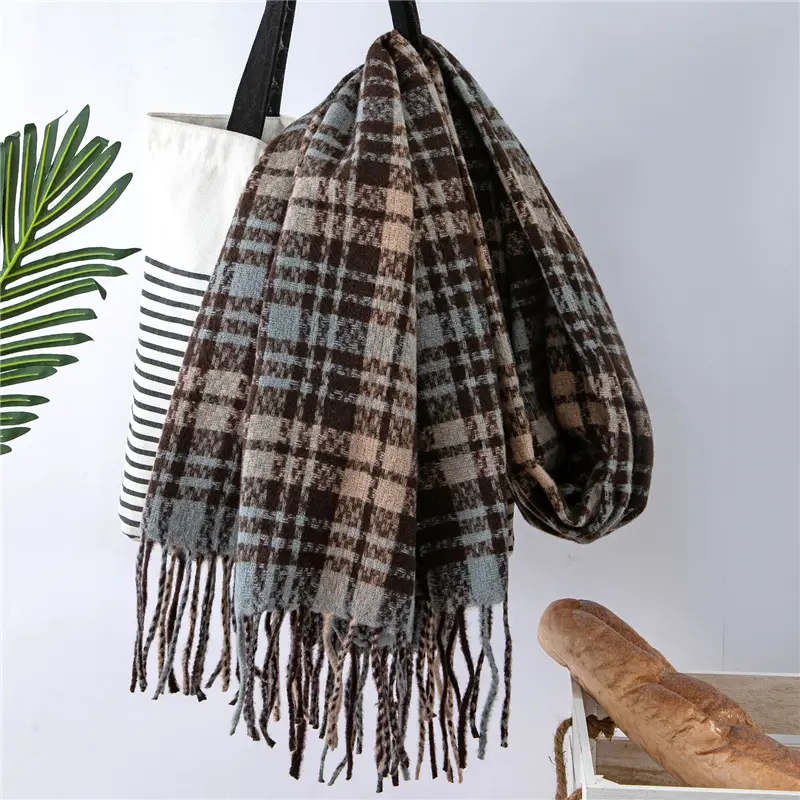 Red Cashmere Plaid Scarf for Women Autumn Winter Warm Shawl - Image 7