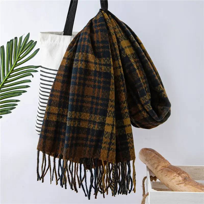 Red Cashmere Plaid Scarf for Women Autumn Winter Warm Shawl - Image 8