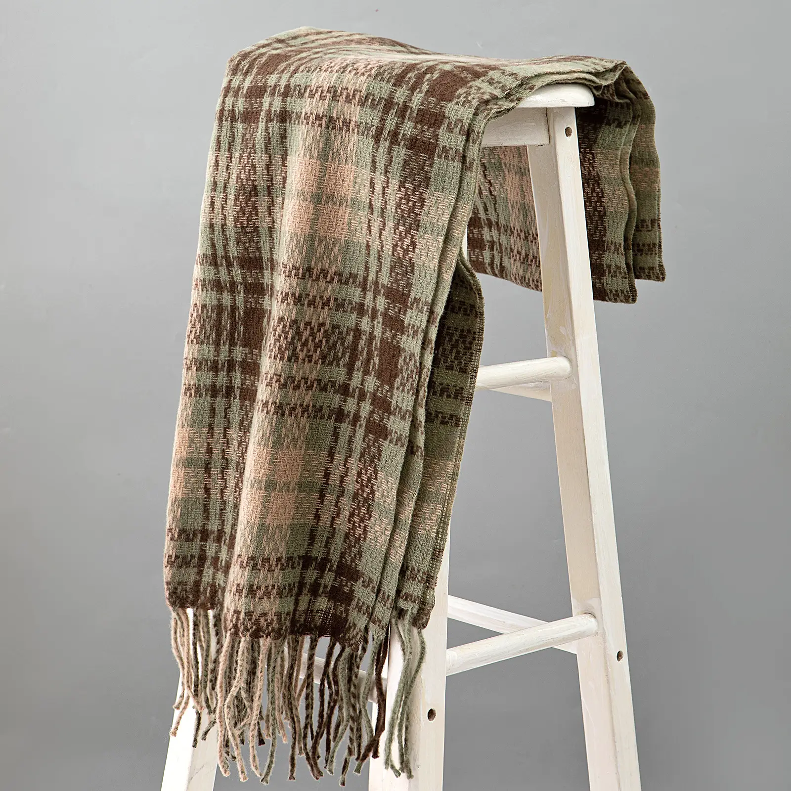 Red Cashmere Plaid Scarf for Women Autumn Winter Warm Shawl - Image 9