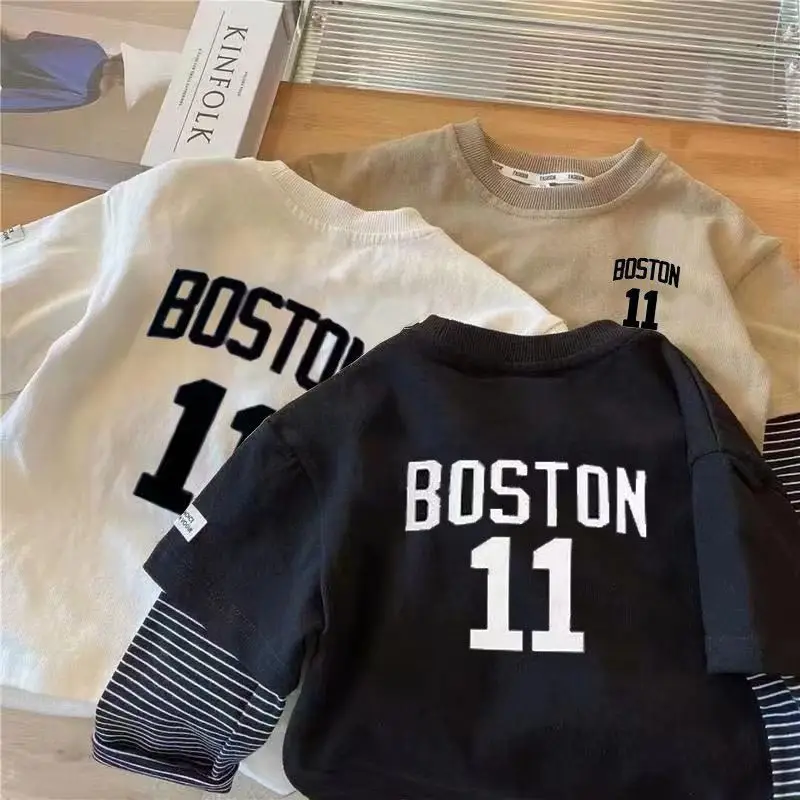 Boston 11 Long Sleeve T-Shirt Boys Black White - Image 2