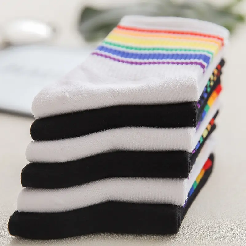 Colorful Striped Stockings Women's Trendy Korean Style College Style Couple's Stockings Japanese Style Boys Socks Stocking Personality Rainbow