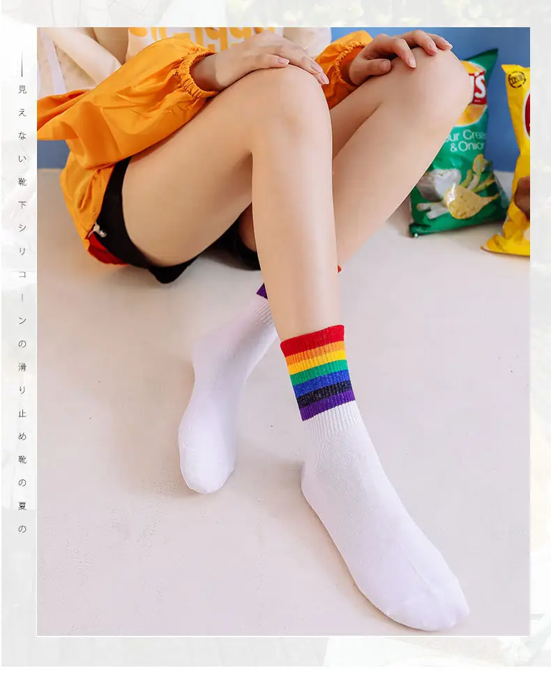 Colorful Striped Stockings Women's Trendy Korean Style College Style Couple's Stockings Japanese Style Boys Socks Stocking Personality Rainbow — feature 1