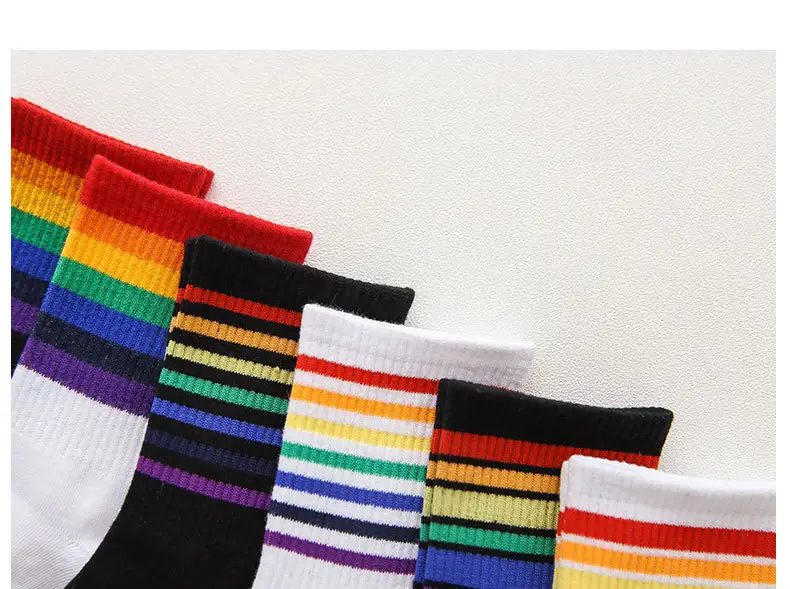 Colorful Striped Stockings Women's Trendy Korean Style College Style Couple's Stockings Japanese Style Boys Socks Stocking Personality Rainbow — feature 13