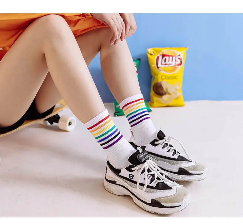 Colorful Striped Stockings Women's Trendy Korean Style College Style Couple's Stockings Japanese Style Boys Socks Stocking Personality Rainbow — feature 5
