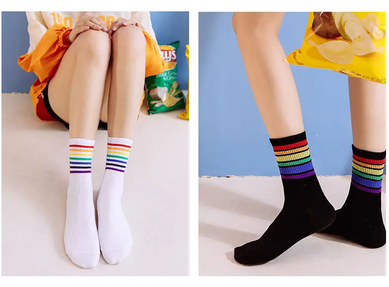 Colorful Striped Stockings Women's Trendy Korean Style College Style Couple's Stockings Japanese Style Boys Socks Stocking Personality Rainbow — feature 6