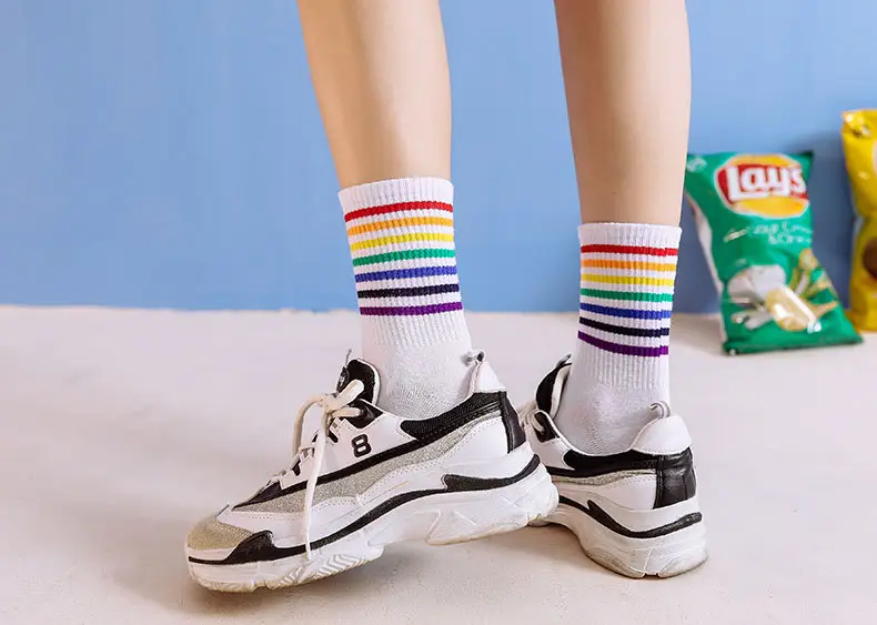Colorful Striped Stockings Women's Trendy Korean Style College Style Couple's Stockings Japanese Style Boys Socks Stocking Personality Rainbow — feature 7