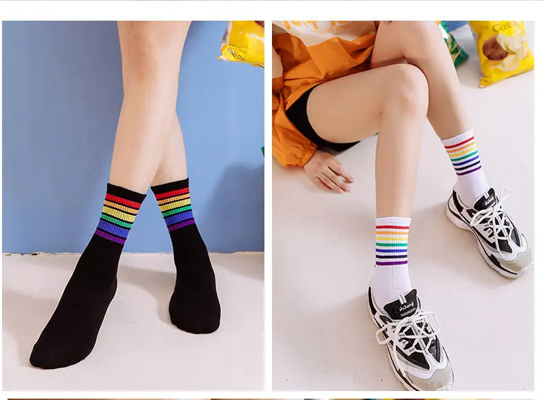 Colorful Striped Stockings Women's Trendy Korean Style College Style Couple's Stockings Japanese Style Boys Socks Stocking Personality Rainbow — feature 8