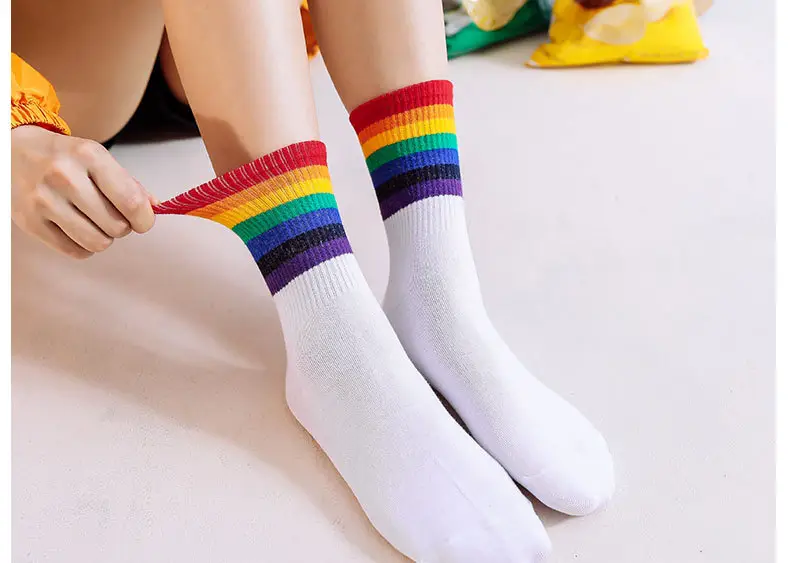 Colorful Striped Stockings Women's Trendy Korean Style College Style Couple's Stockings Japanese Style Boys Socks Stocking Personality Rainbow — feature 9