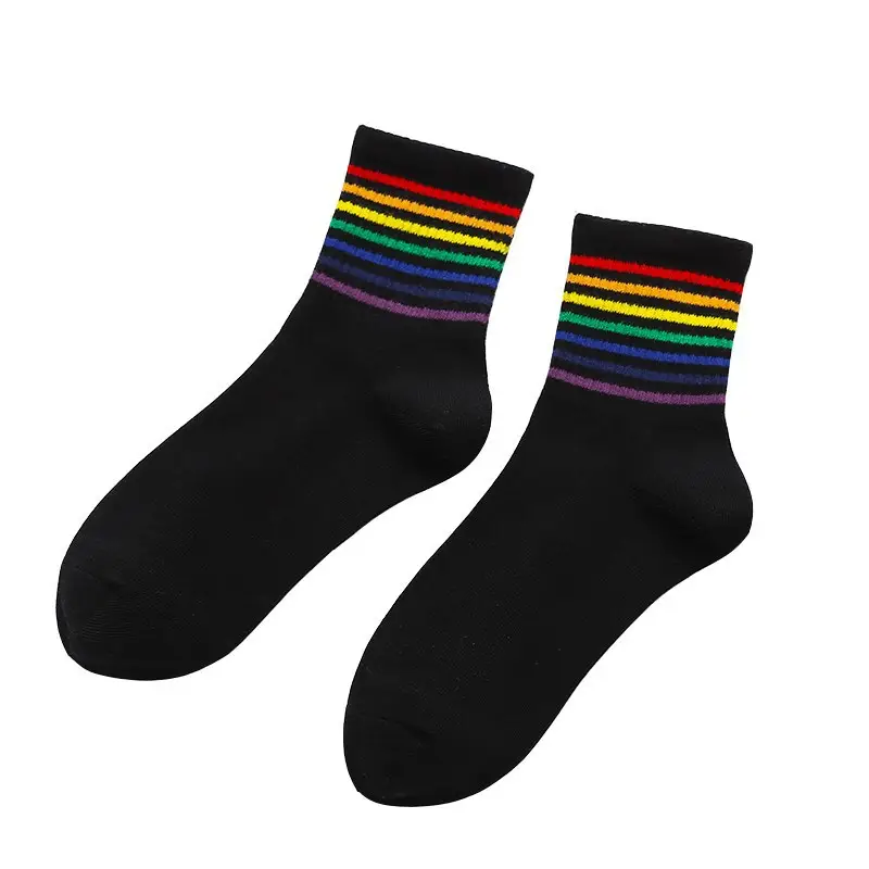 Colorful Striped Stockings Women's Trendy Korean Style College Style Couple's Stockings Japanese Style Boys Socks Stocking Personality Rainbow