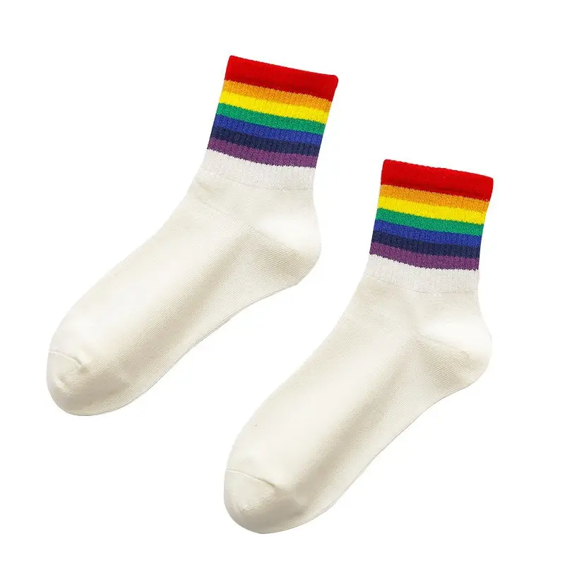 Colorful Striped Stockings Women's Trendy Korean Style College Style Couple's Stockings Japanese Style Boys Socks Stocking Personality Rainbow