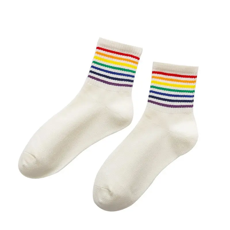 Colorful Striped Stockings Women's Trendy Korean Style College Style Couple's Stockings Japanese Style Boys Socks Stocking Personality Rainbow